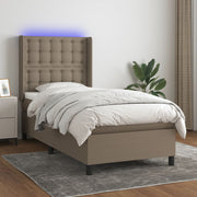 Krevet box spring s madracem LED smeđesivi 100x200 cm tkanina