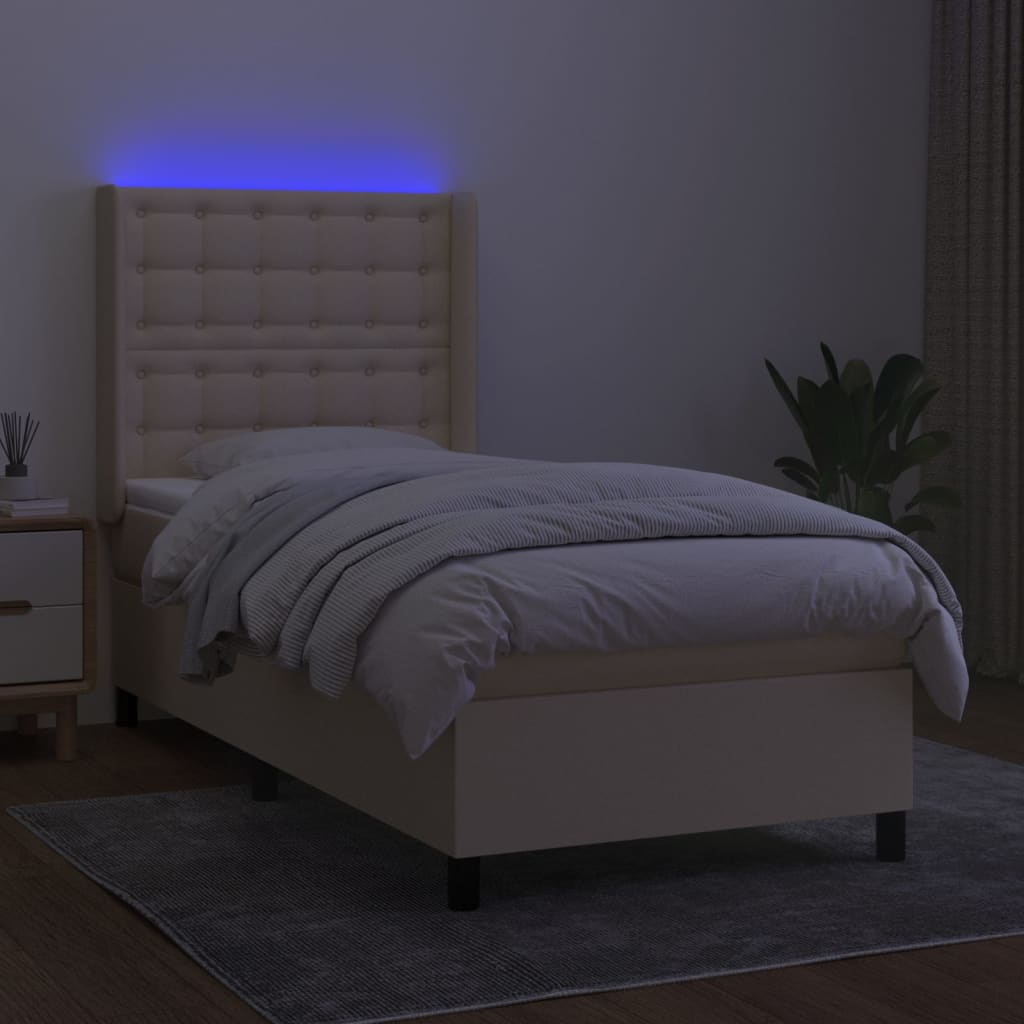 Krevet box spring s madracem LED krem 100x200 cm od tkanine