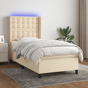 Krevet box spring s madracem LED krem 100x200 cm od tkanine