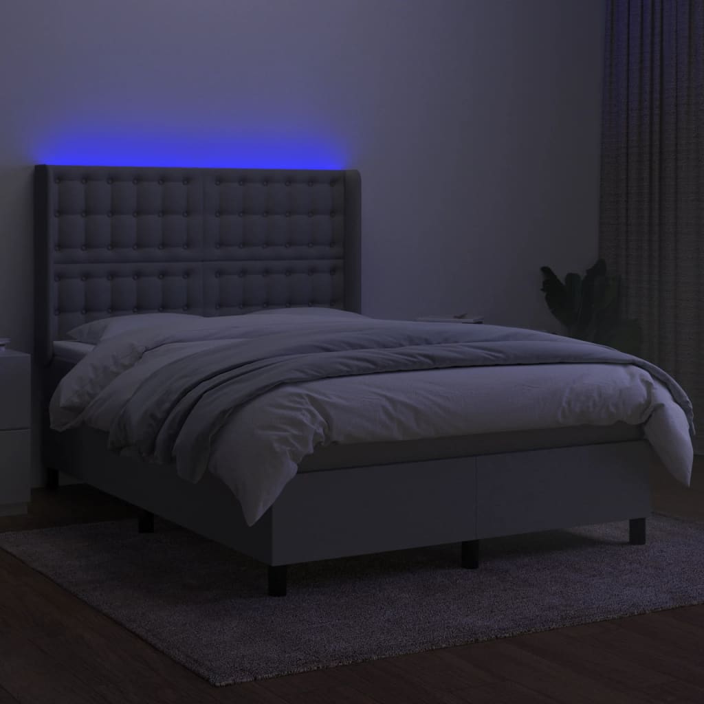 Krevet box spring s madracem LED svjetlosivi 140x190 cm tkanina