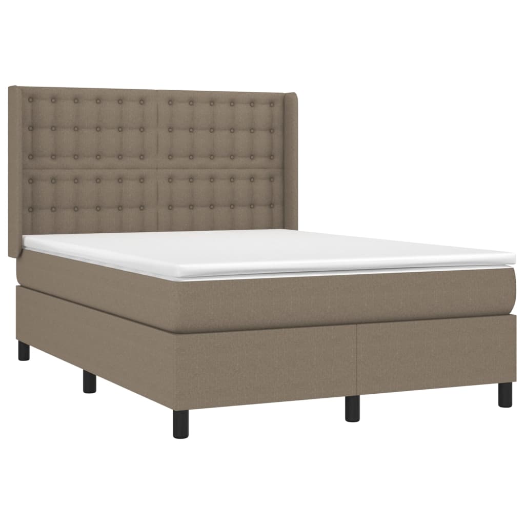 Krevet box spring s madracem LED smeđesivi 140x190 cm tkanina