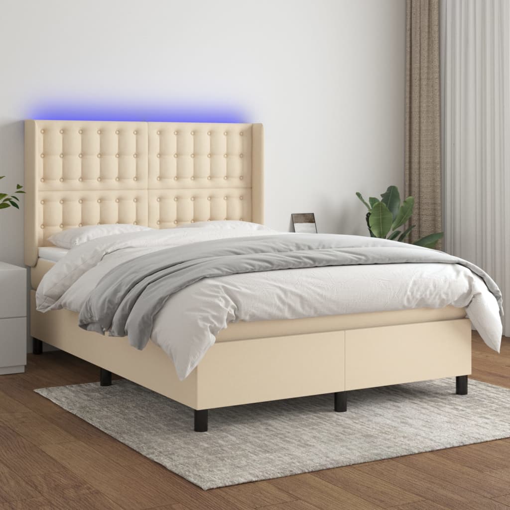 Krevet box spring s madracem LED krem 140x190 cm od tkanine