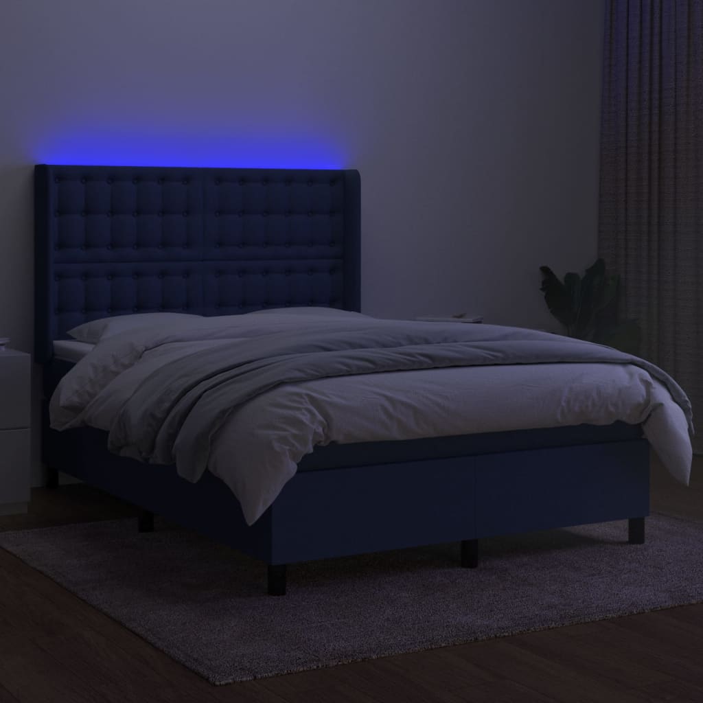 Krevet box spring s madracem LED plavi 140x190 cm od tkanine