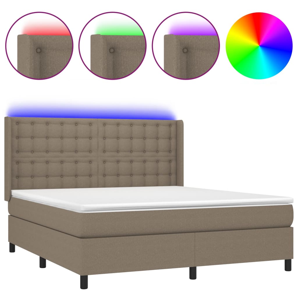 Krevet box spring s madracem LED smeđesivi 160x200 cm tkanina