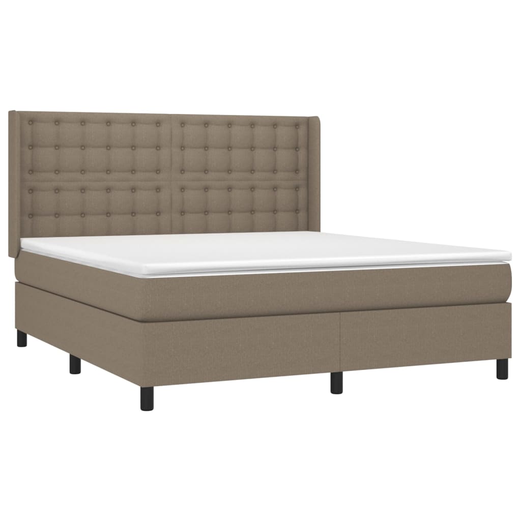 Krevet box spring s madracem LED smeđesivi 160x200 cm tkanina
