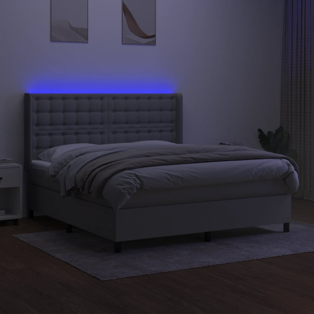 Krevet box spring s madracem LED svjetlosivi 180x200 cm tkanina