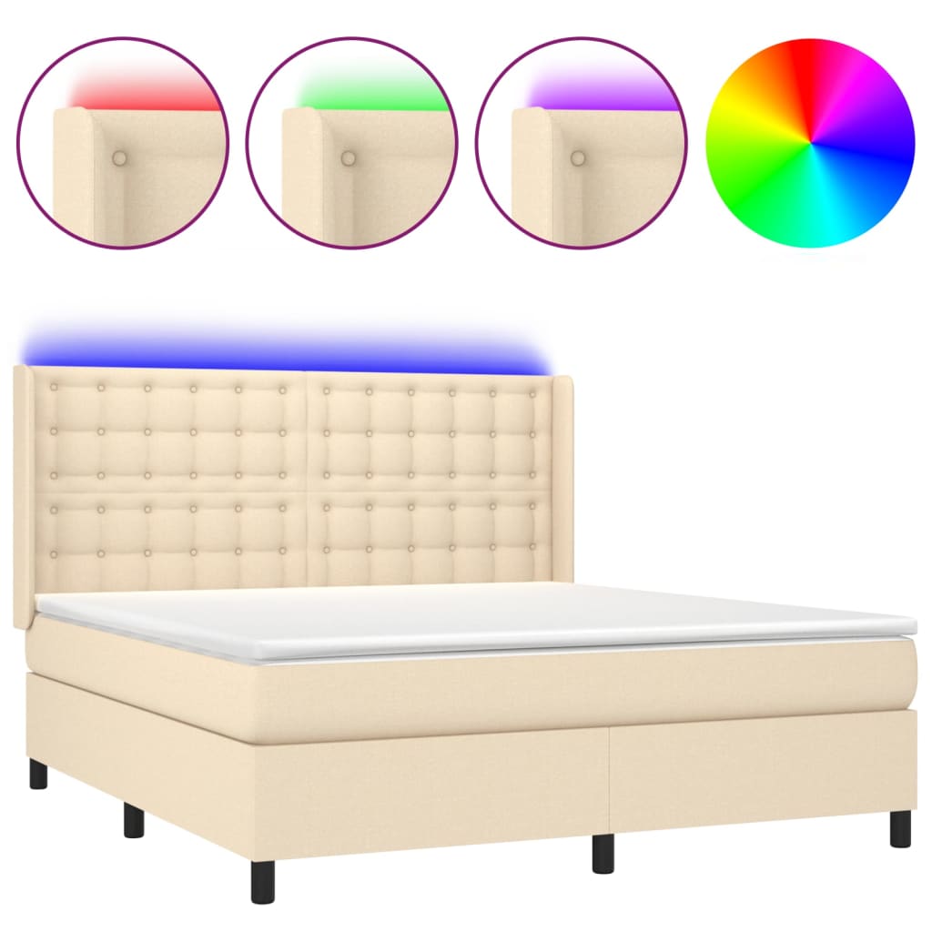 Krevet box spring s madracem LED krem 180x200 cm od tkanine