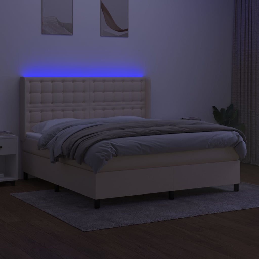 Krevet box spring s madracem LED krem 180x200 cm od tkanine