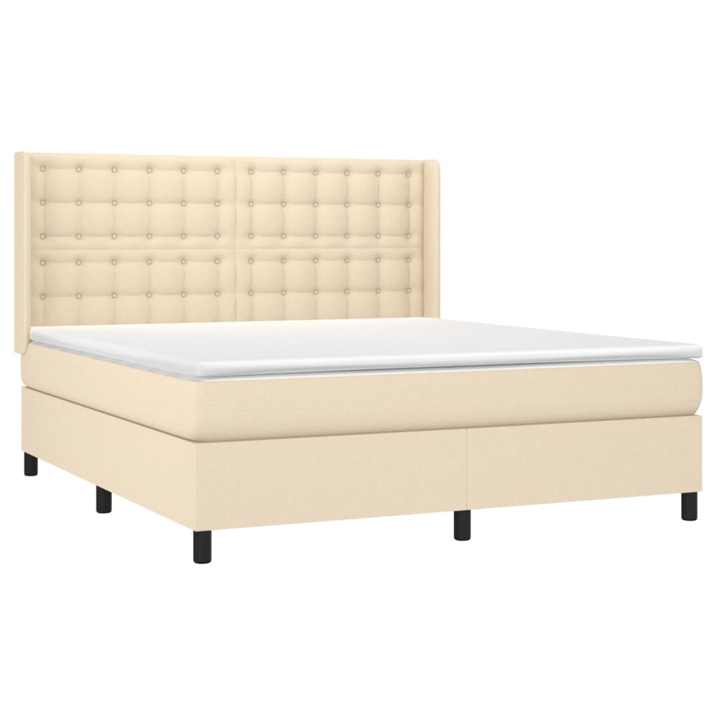 Krevet box spring s madracem LED krem 180x200 cm od tkanine