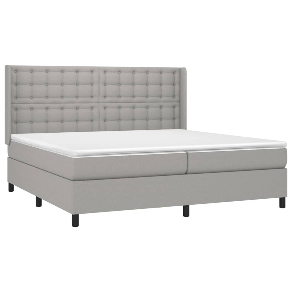 Krevet box spring s madracem LED svjetlosivi 200x200 cm tkanina