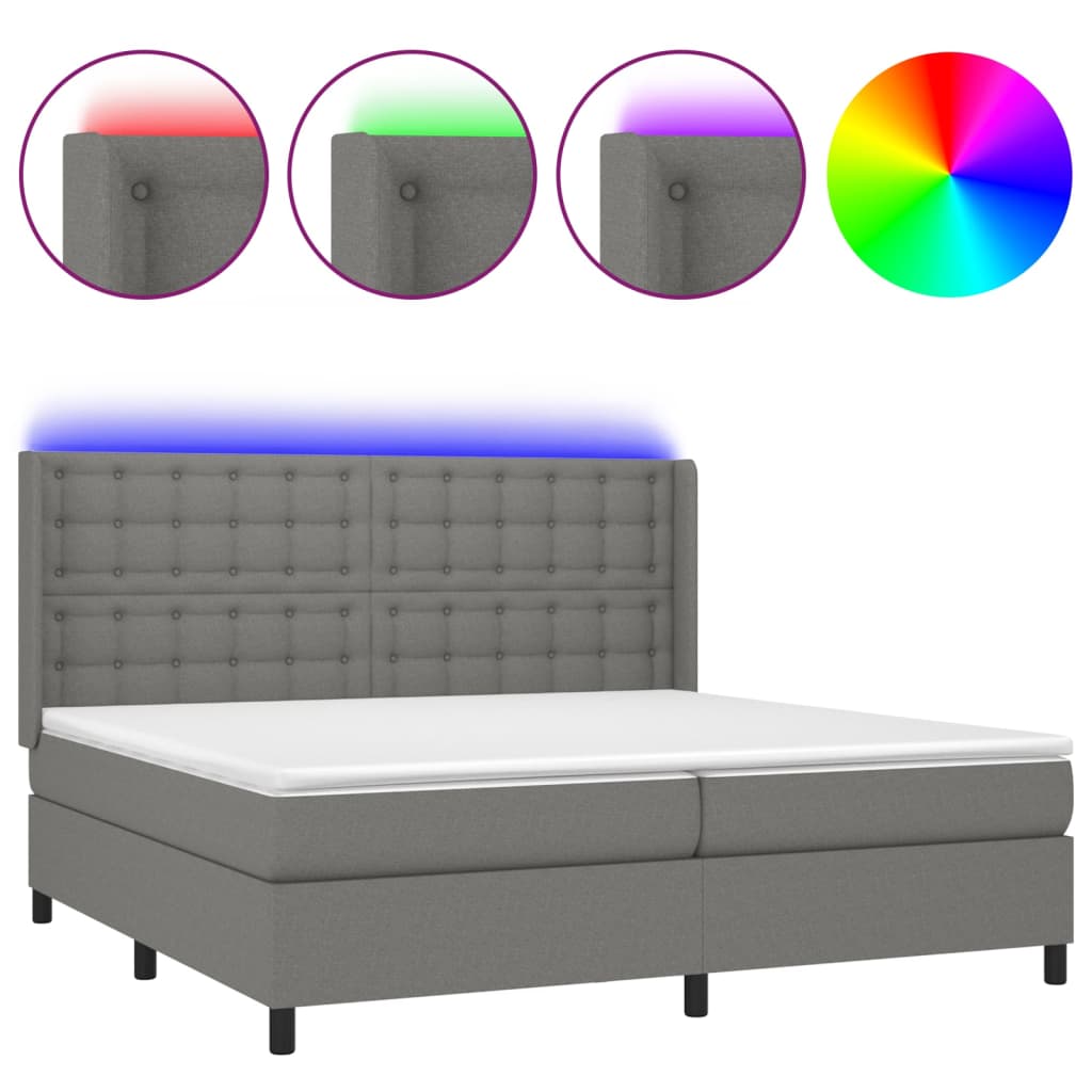 Krevet box spring s madracem LED tamnosivi 200x200 cm tkanina