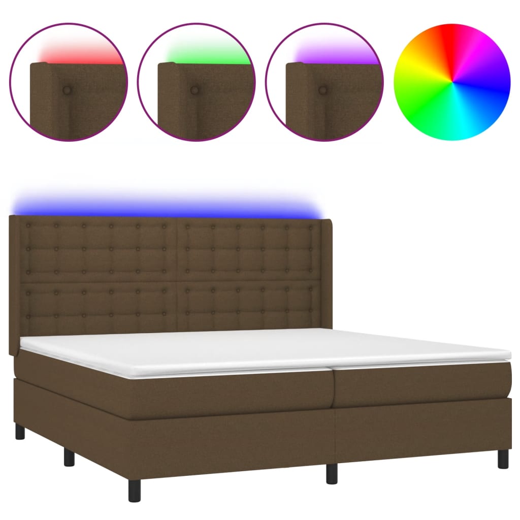 Krevet box spring s madracem LED tamnosmeđi 200x200 cm tkanina