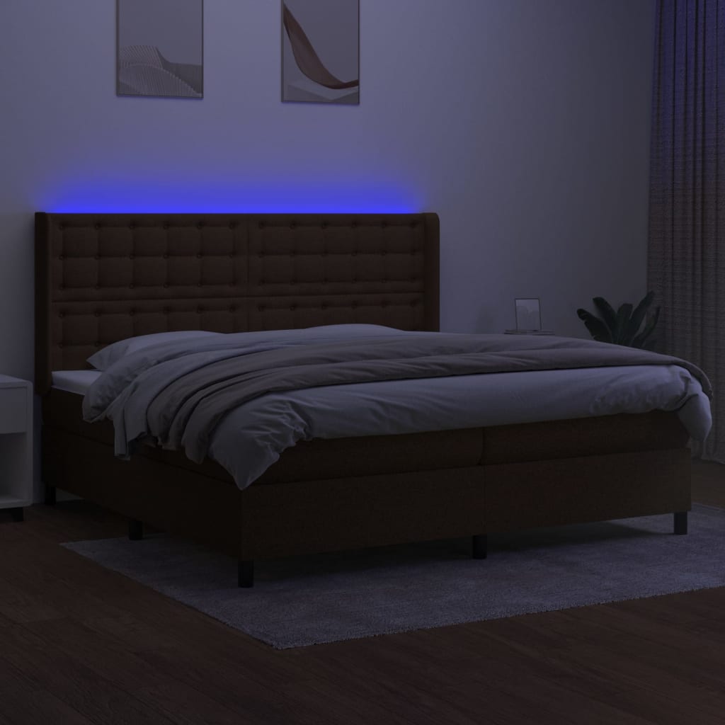 Krevet box spring s madracem LED tamnosmeđi 200x200 cm tkanina