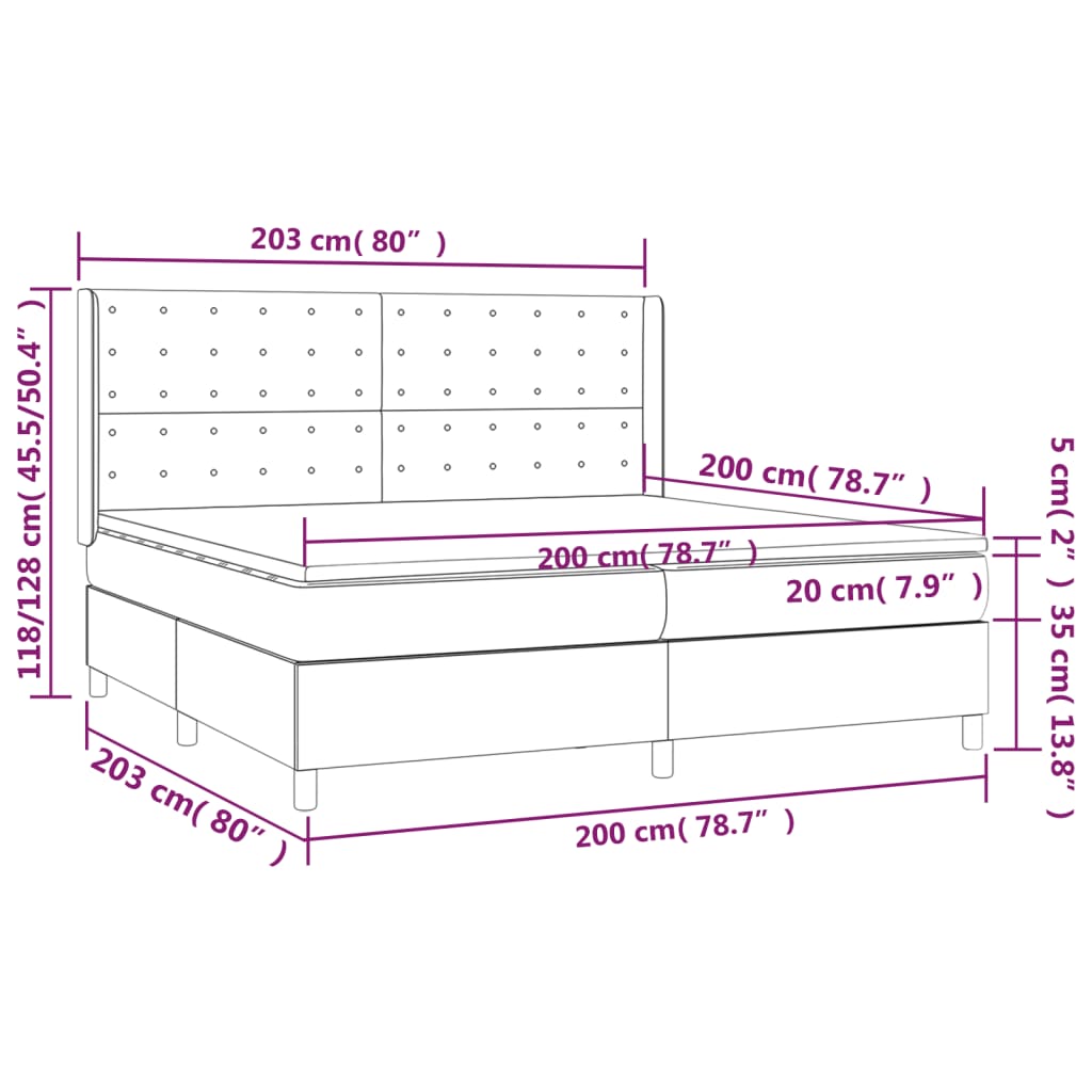 Krevet box spring s madracem LED tamnosmeđi 200x200 cm tkanina