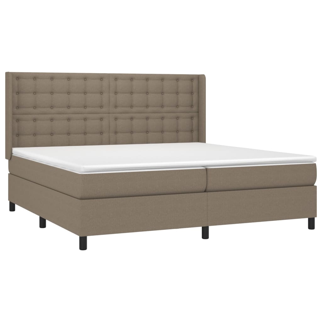 Krevet box spring s madracem LED smeđesivi 200x200 cm tkanina