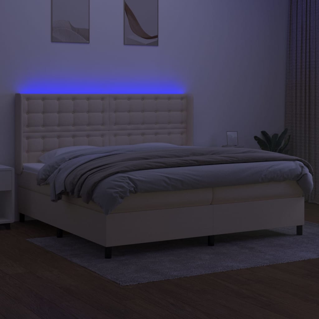 Krevet box spring s madracem LED krem 200x200 cm od tkanine