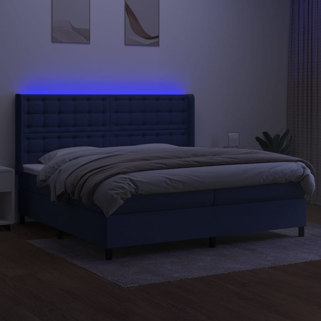 Krevet box spring s madracem LED plavi 200x200 cm od tkanine