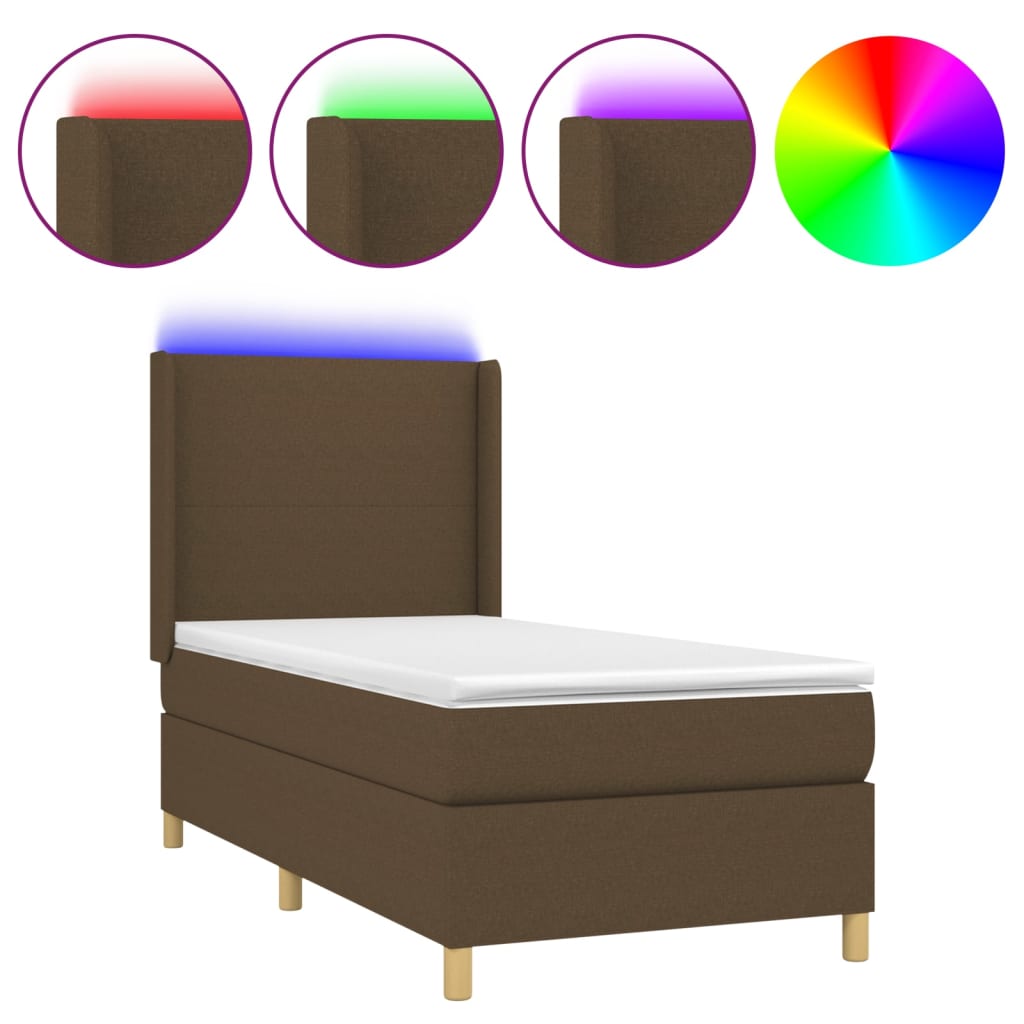 Krevet box spring s madracem LED tamnosmeđi 80 x 200 cm tkanina