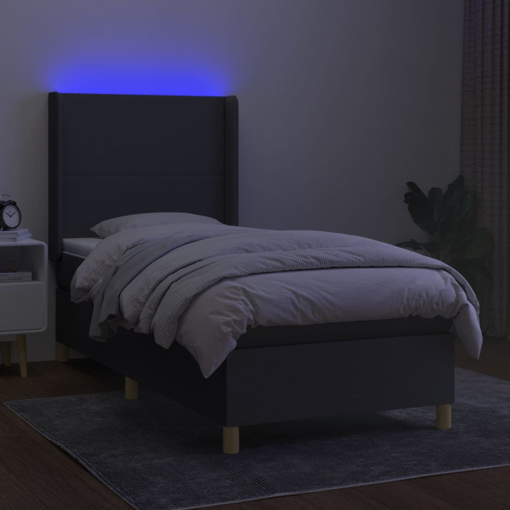 Krevet box spring s madracem LED tamnosivi 90x190 cm tkanina