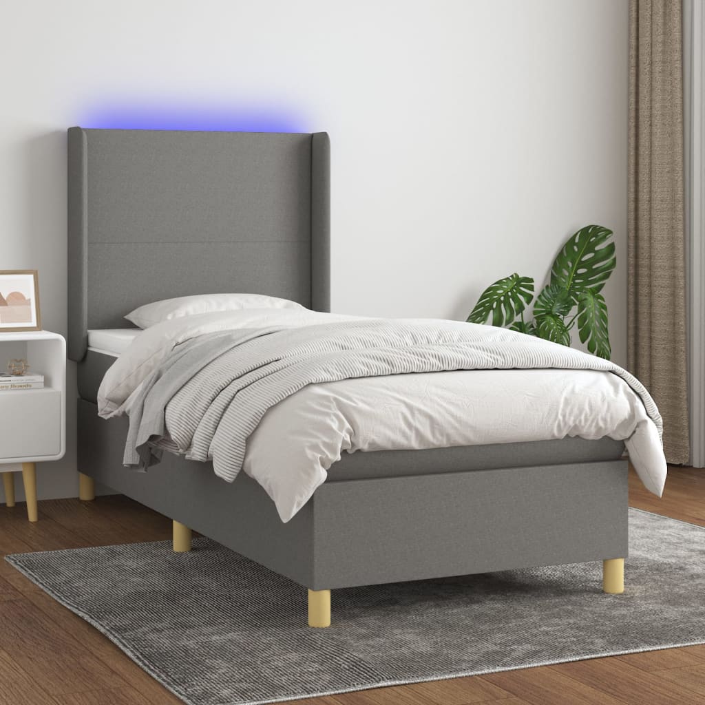 Krevet box spring s madracem LED tamnosivi 90x190 cm tkanina