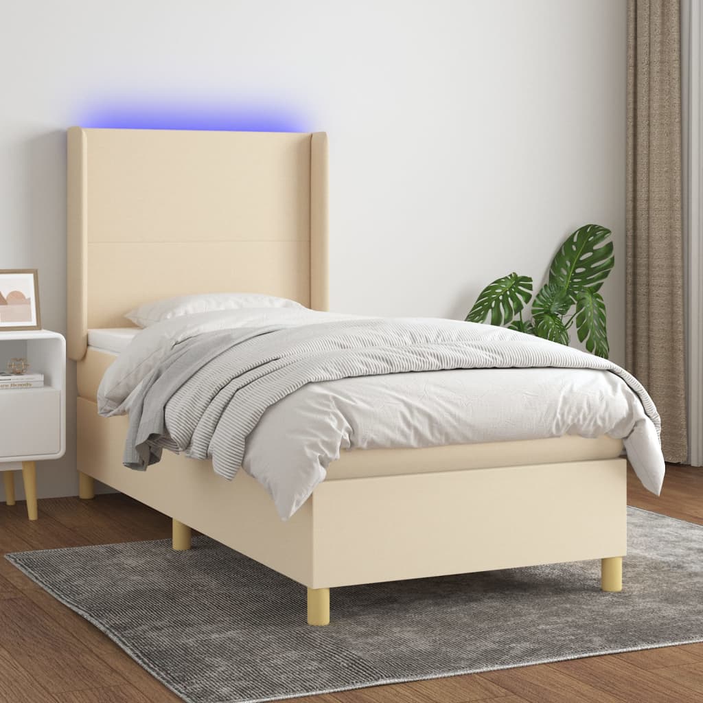 Krevet box spring s madracem LED krem 90x200 cm od tkanine
