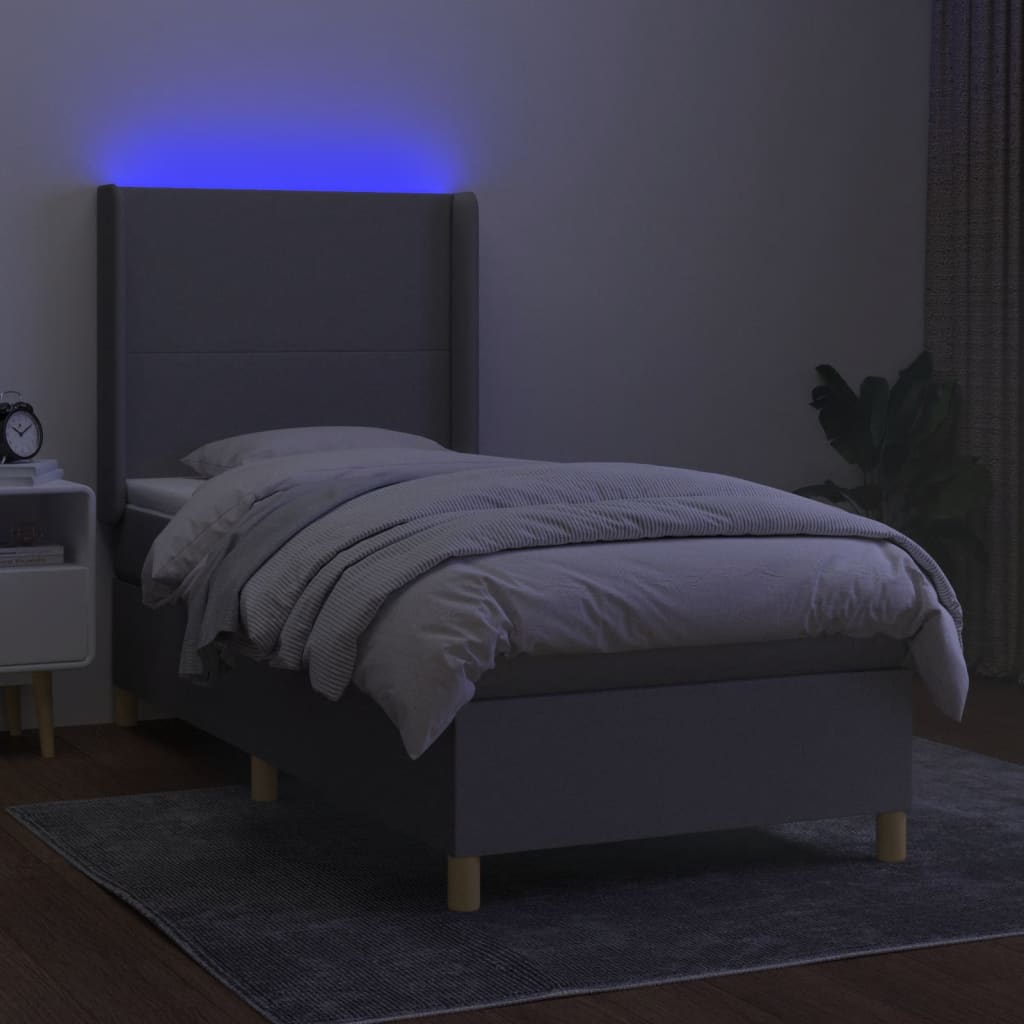 Krevet box spring s madracem LED svjetlosivi 100x200 cm tkanina