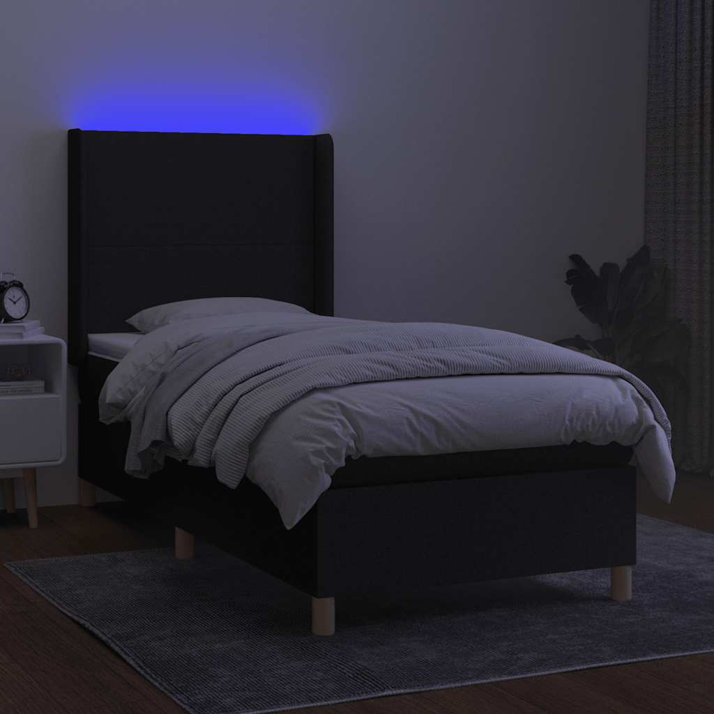 Krevet box spring s madracem LED crni 100x200 cm od tkanine