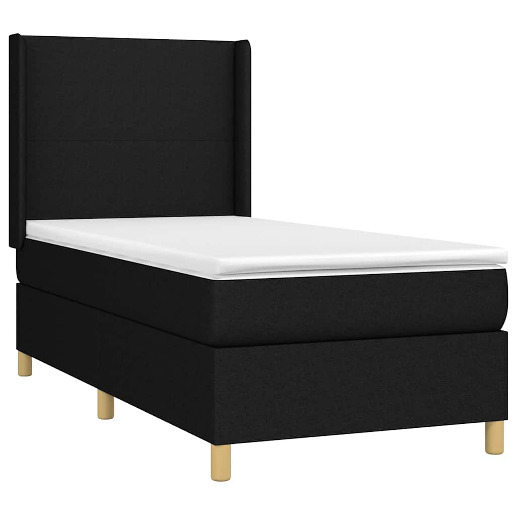 Krevet box spring s madracem LED crni 100x200 cm od tkanine