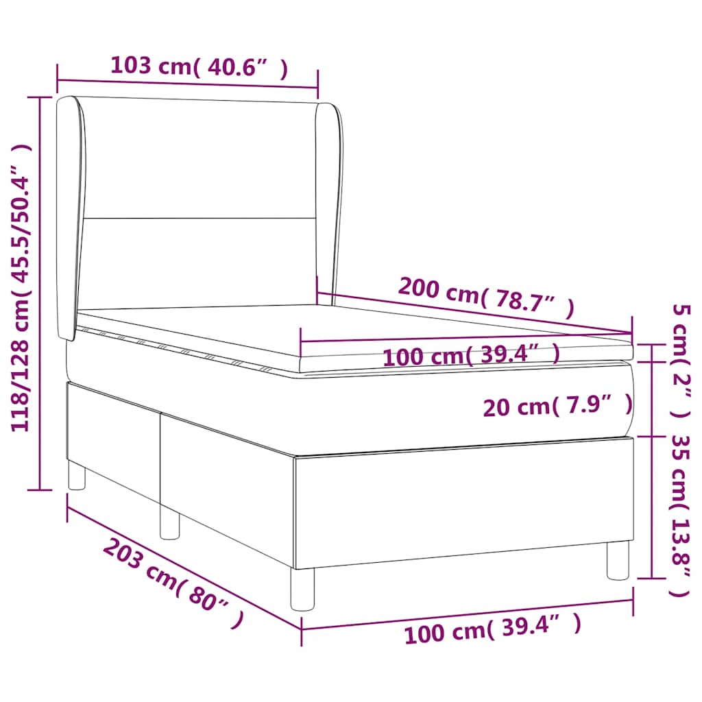 Krevet box spring s madracem LED crni 100x200 cm od tkanine