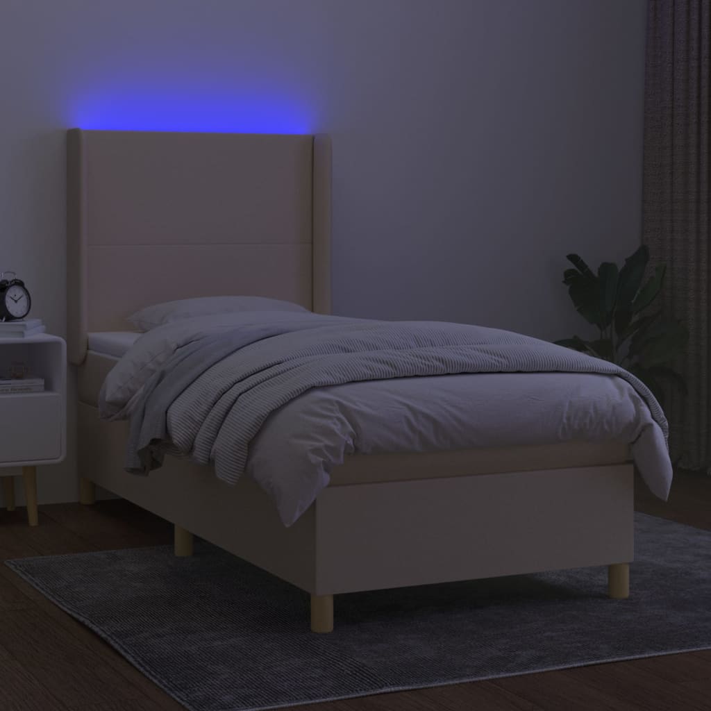 Krevet box spring s madracem LED krem 100x200 cm od tkanine