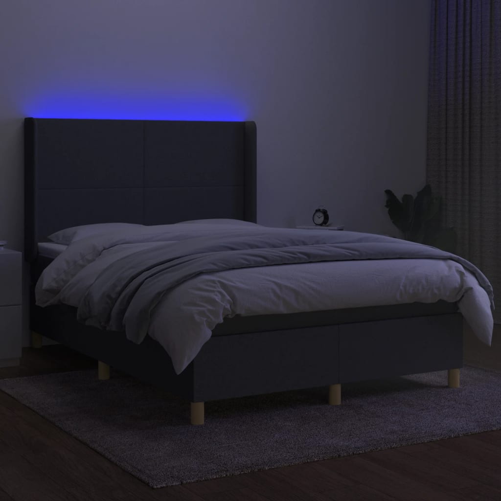 Krevet box spring s madracem LED tamnosivi 140x190 cm tkanina
