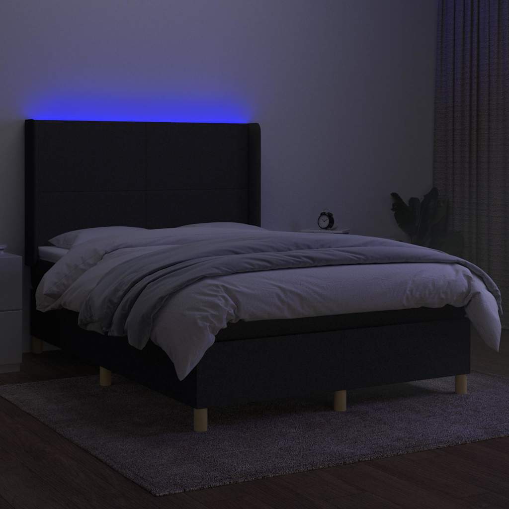 Krevet box spring s madracem LED crni 140x190 cm od tkanine
