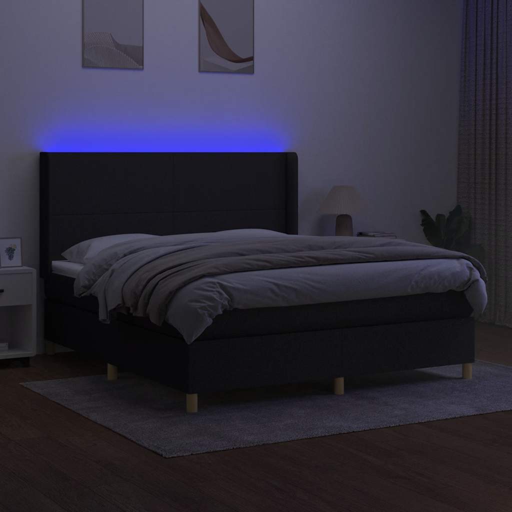 Krevet box spring s madracem LED crni 160x200 cm od tkanine