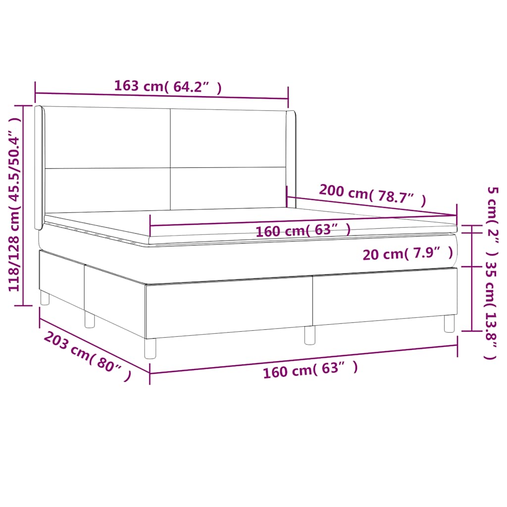 Krevet box spring s madracem LED crni 160x200 cm od tkanine