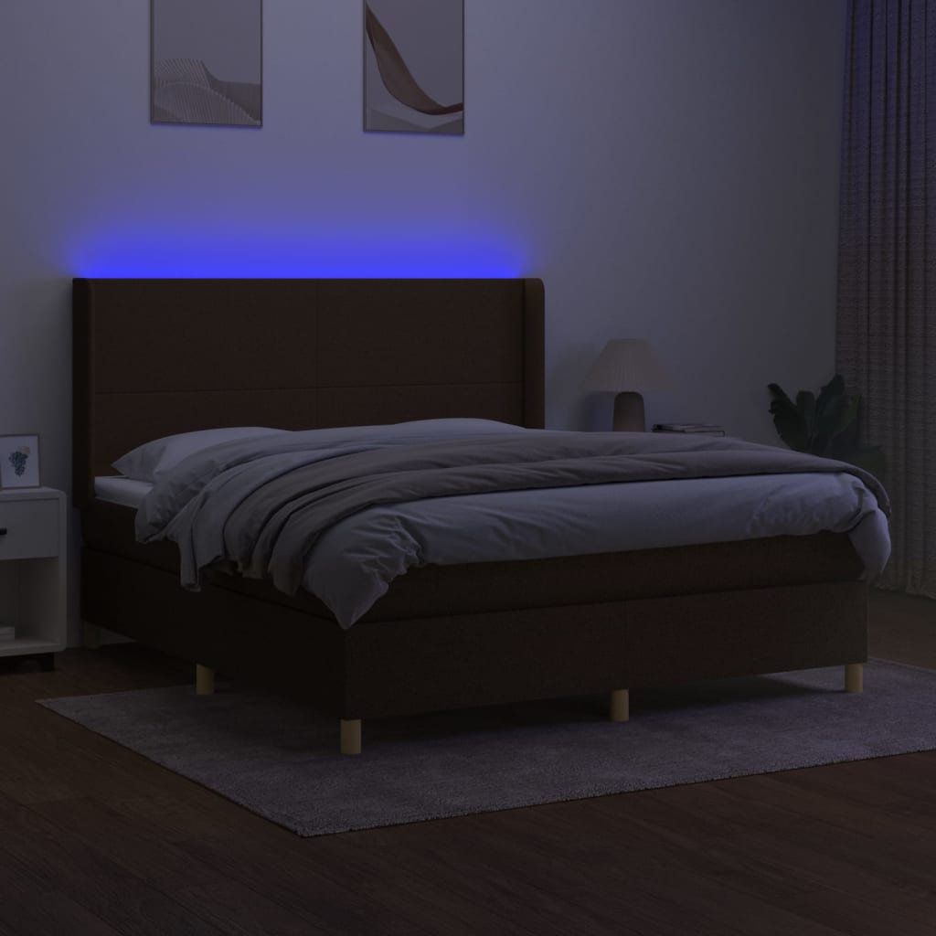 Krevet box spring s madracem LED tamnosmeđi 160x200 cm tkanina