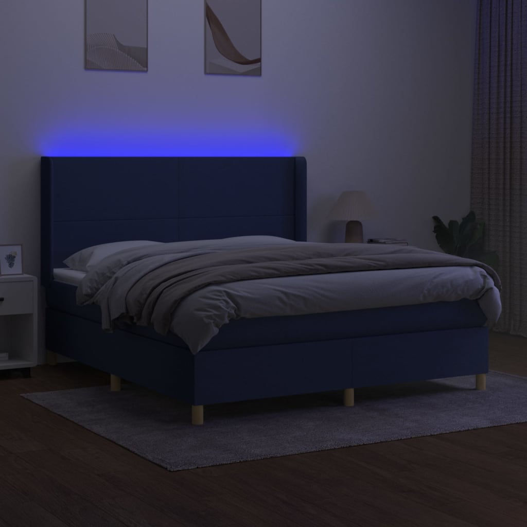Krevet box spring s madracem LED plavi 180x200 cm od tkanine