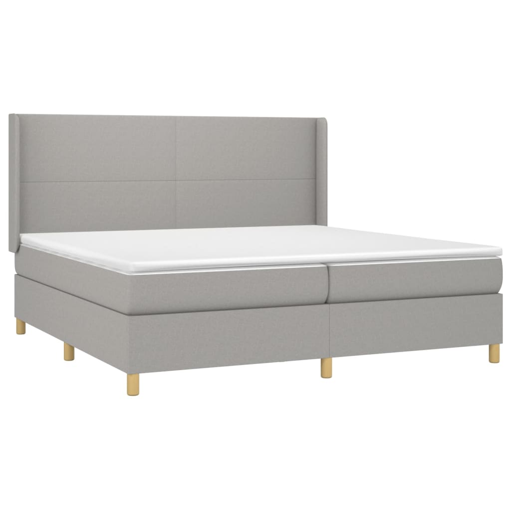Krevet box spring s madracem LED svjetlosivi 200x200 cm tkanina