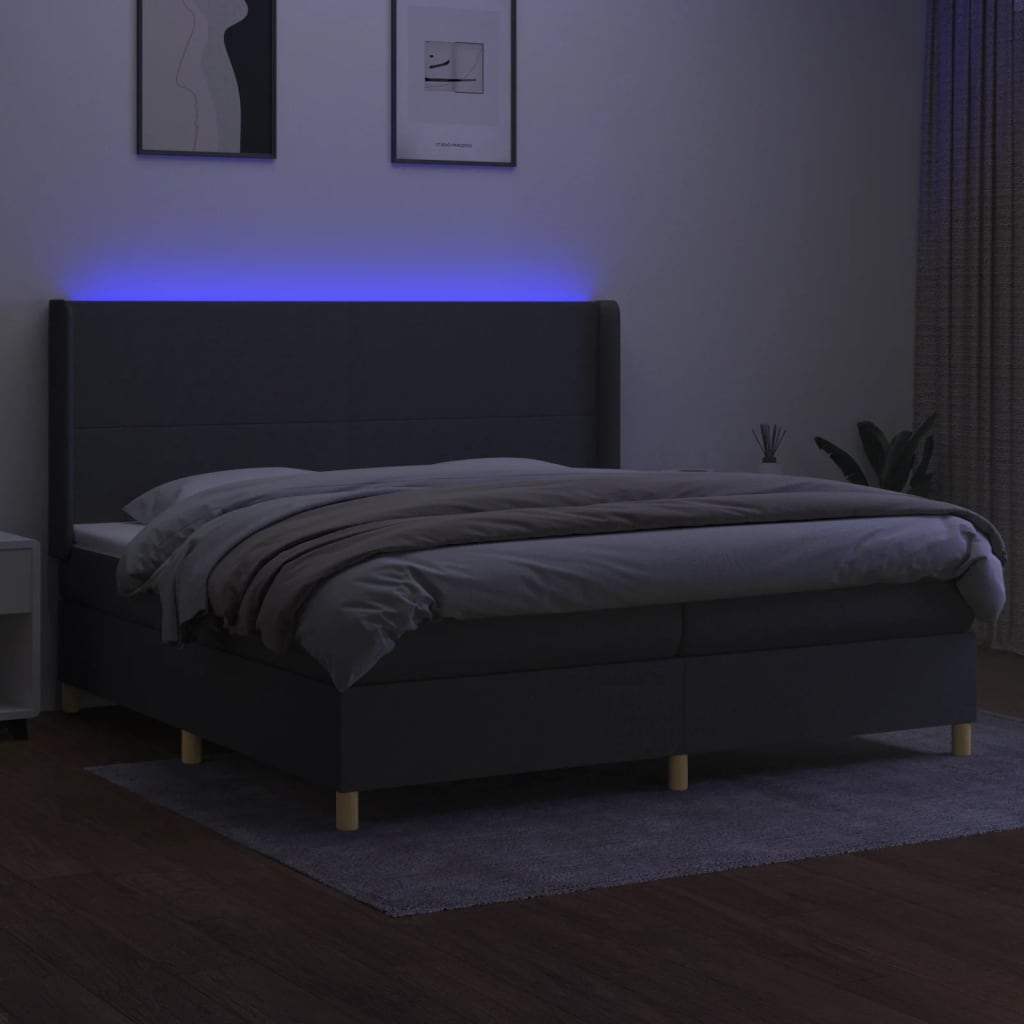 Krevet box spring s madracem LED tamnosivi 200x200 cm tkanina