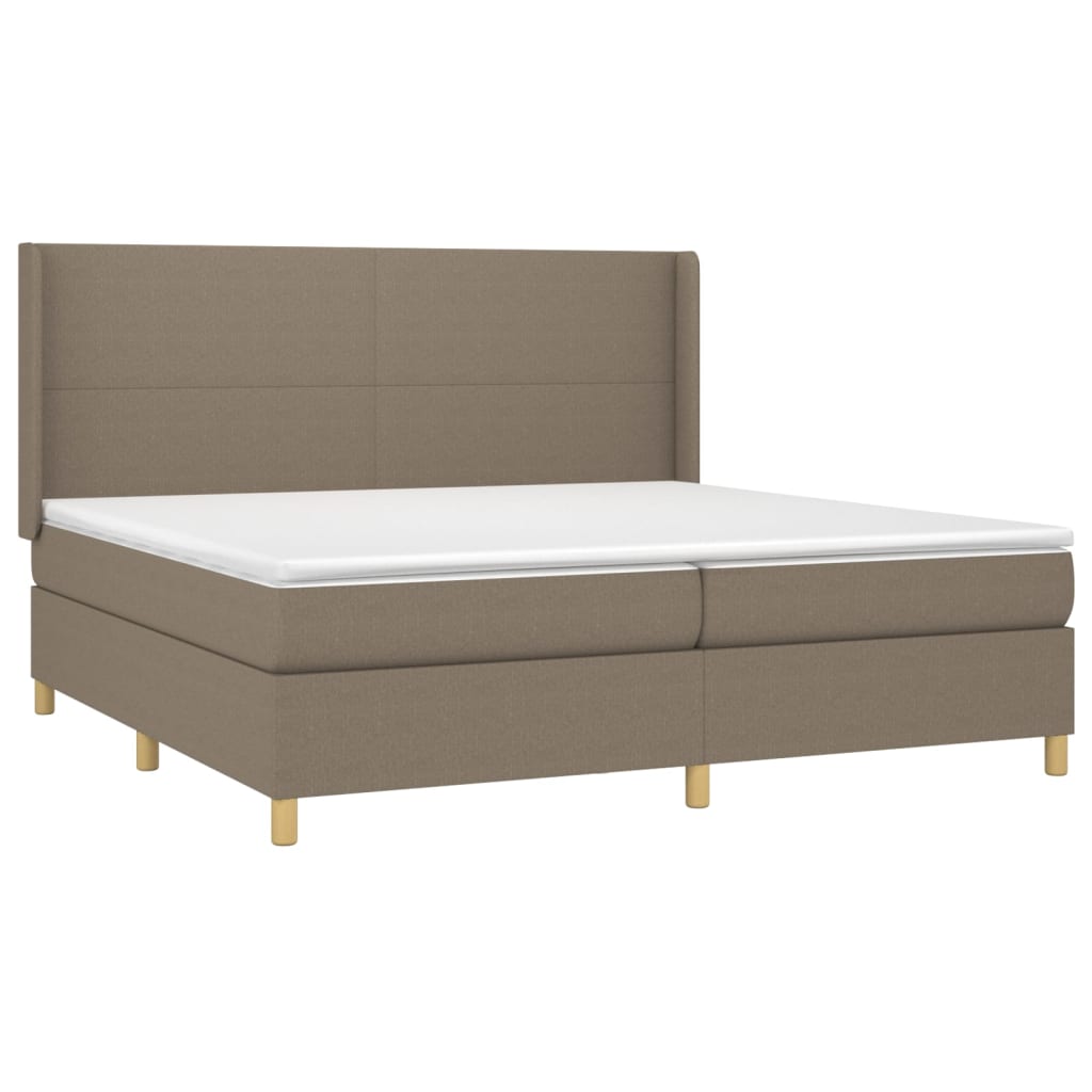 Krevet box spring s madracem LED smeđesivi 200x200 cm tkanina