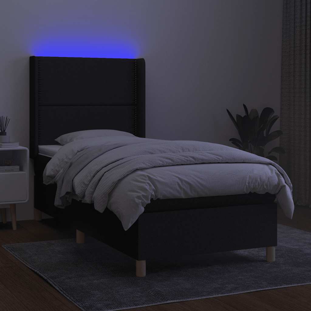 Krevet box spring s madracem LED crni 80 x 200 cm od tkanine