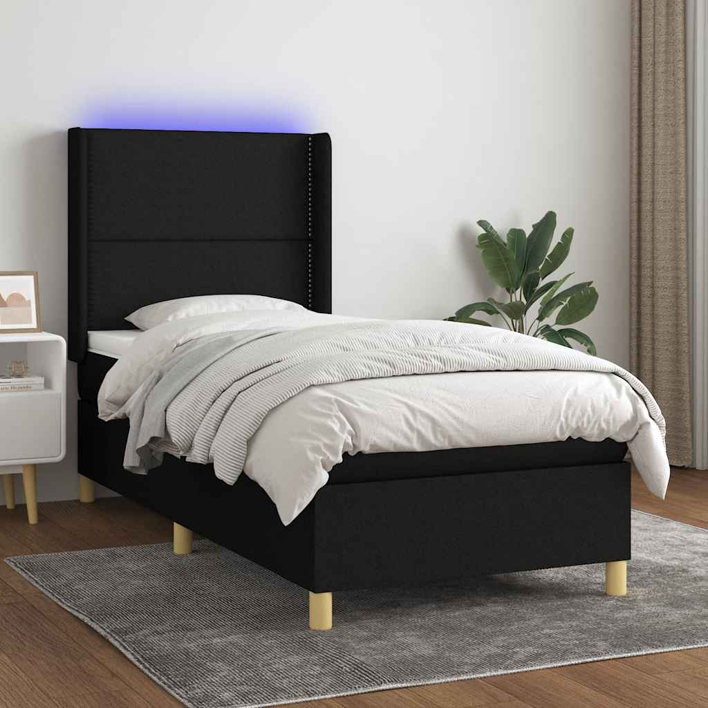 Krevet box spring s madracem LED crni 80 x 200 cm od tkanine