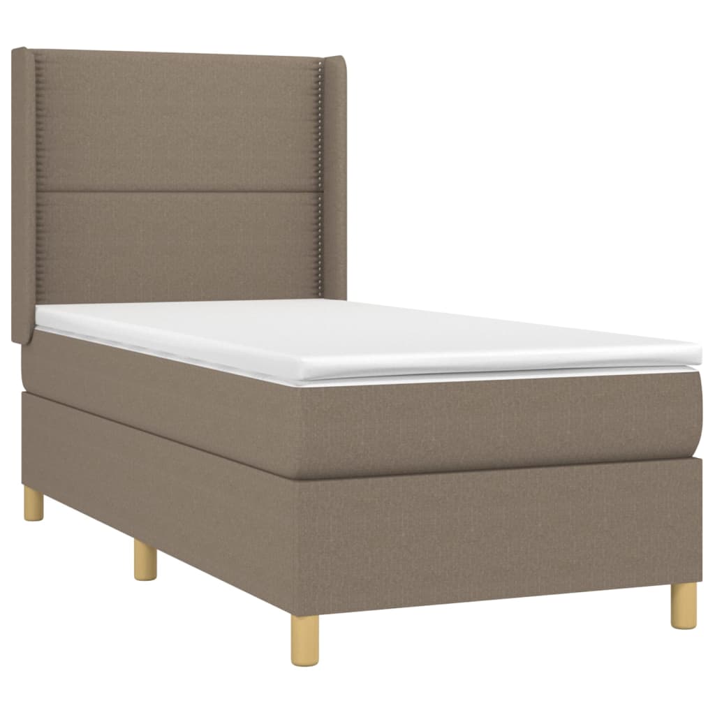 Krevet box spring s madracem LED smeđesivi 90x190 cm tkanina