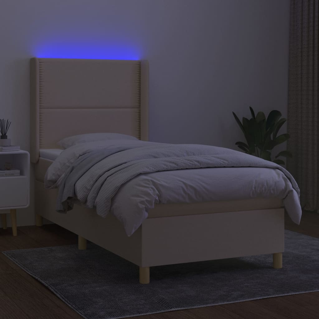 Krevet box spring s madracem LED krem 90x190 cm od tkanine