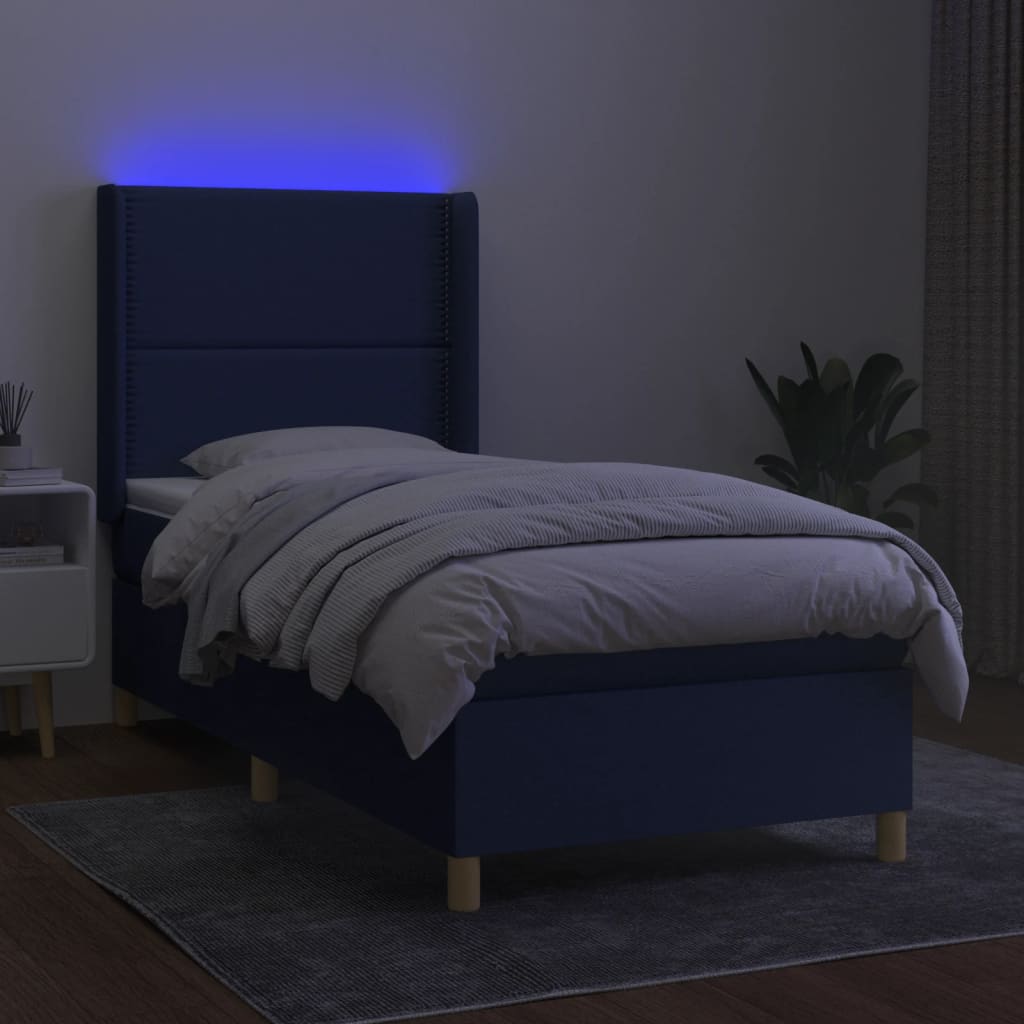 Krevet box spring s madracem LED plavi 90x190 cm od tkanine
