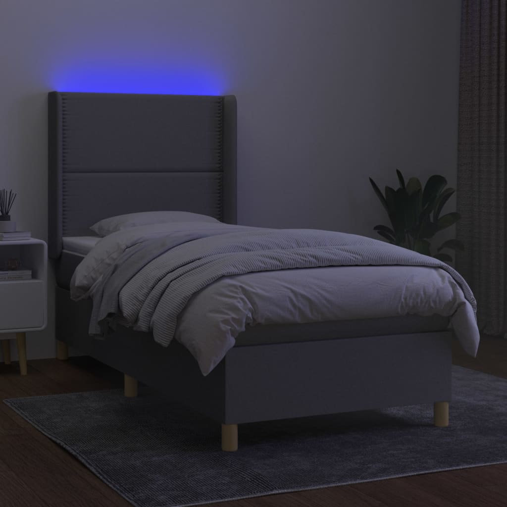 Krevet box spring s madracem LED svjetlosivi 100x200 cm tkanina
