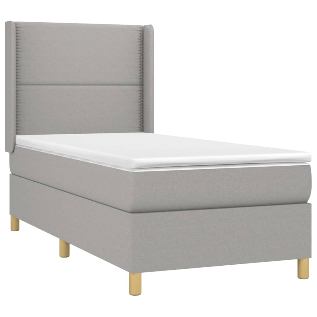 Krevet box spring s madracem LED svjetlosivi 100x200 cm tkanina
