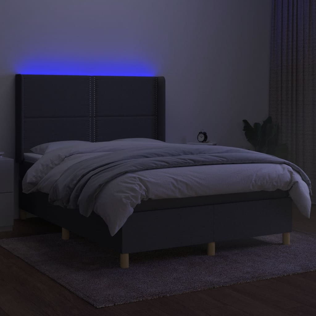 Krevet box spring s madracem LED tamnosivi 140x190 cm tkanina