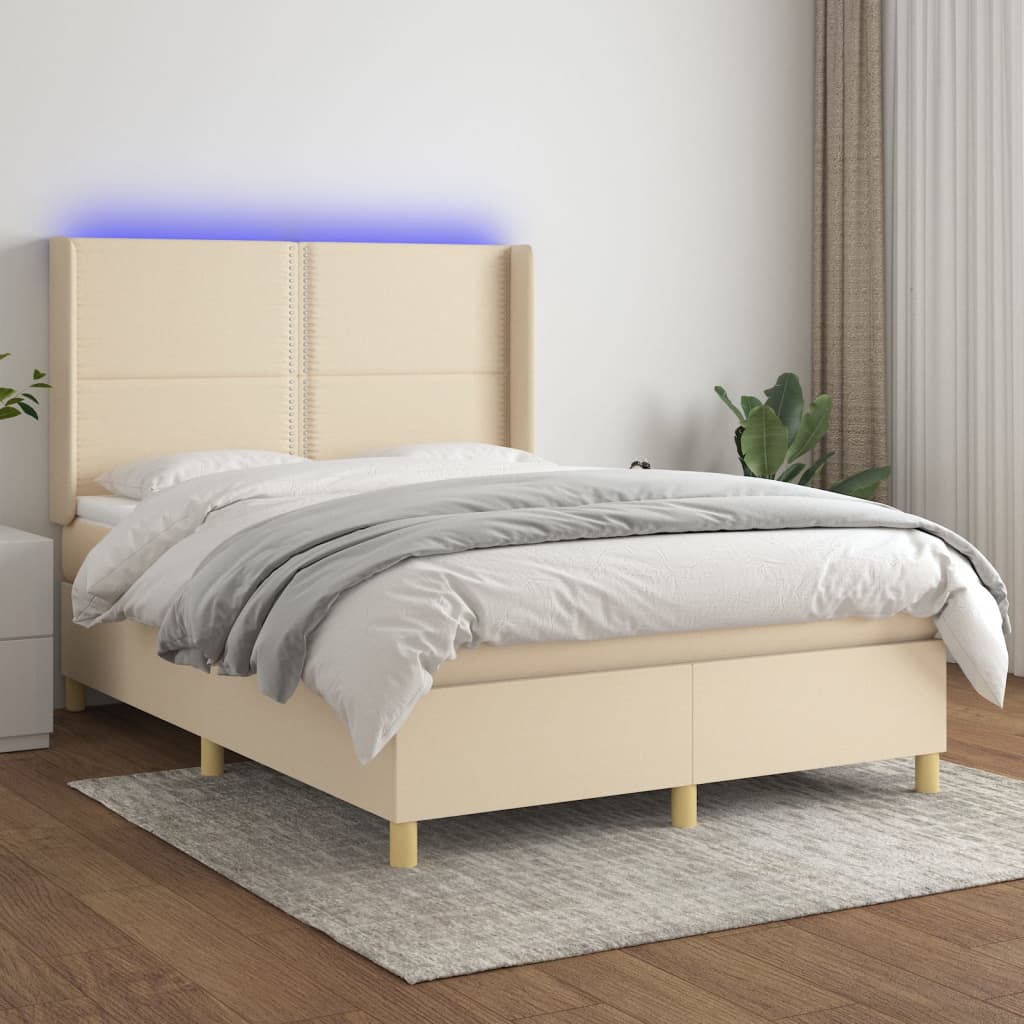 Krevet box spring s madracem LED krem 140x190 cm od tkanine