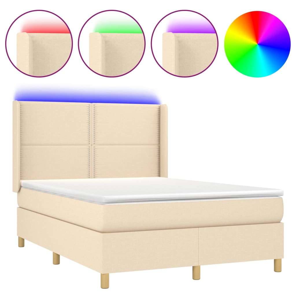 Krevet box spring s madracem LED krem 140x200 cm od tkanine