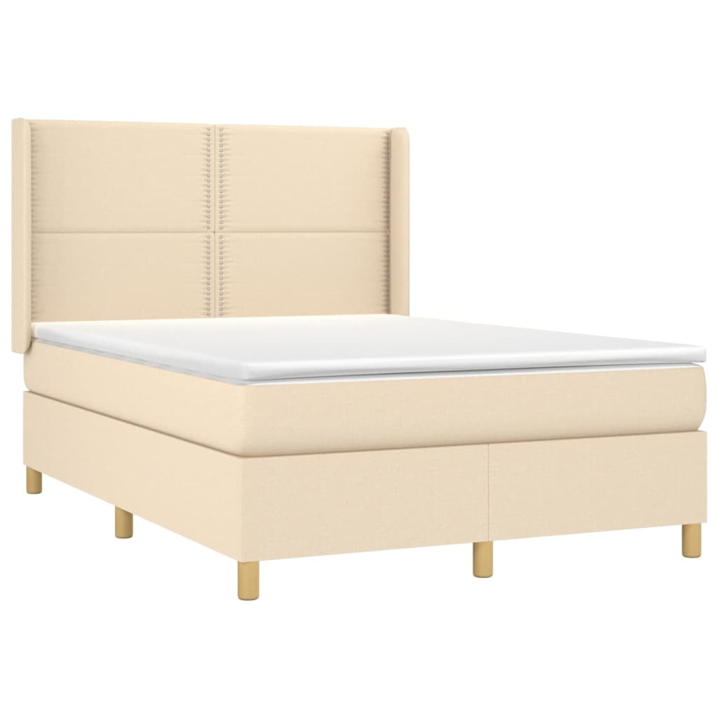 Krevet box spring s madracem LED krem 140x200 cm od tkanine